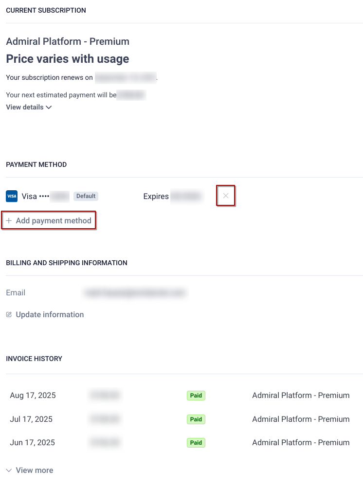 Stripe Billing Page Update Payment Method