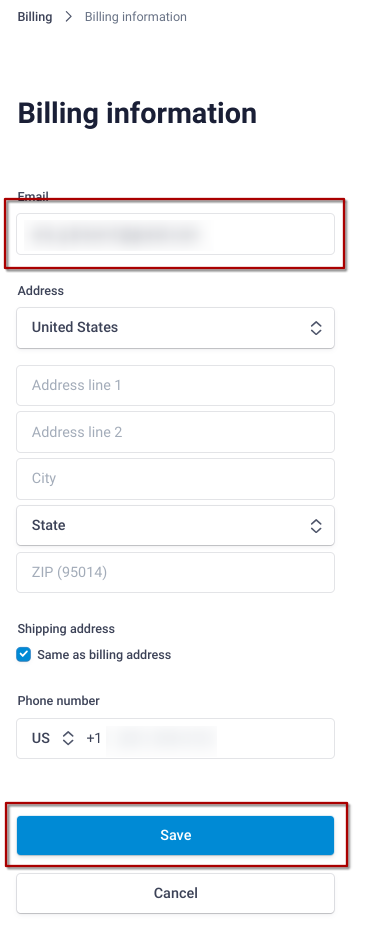 Stripe Billing Information Update Page